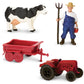 Safari Ltd. Country Farm TOOB - Figurines of Cow, Farmer, German Shepherd, Shire Horse, Rooster, Trailer, Tractor, Pig, Hay Bale, Ewe, Barn