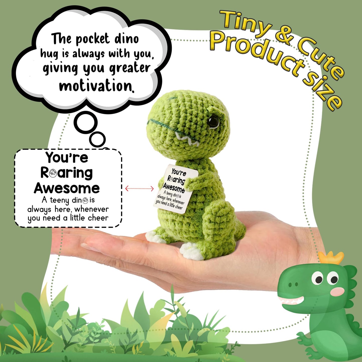 Inspirational Crochet Cheerful Dinosaur - Handmade Cute Reminder Emotional Support Funny Gift for Women Student College Coworkers Birthday Graduation