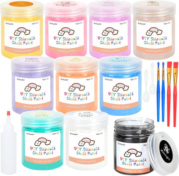 ZHBWOW Washable Chalk Paint Kit - 10 Colors Non-Toxic Powder Kids Safe Art Supplies | Dustless Spray and Paintbrush for Sidewalk/Chalkboard | Quick