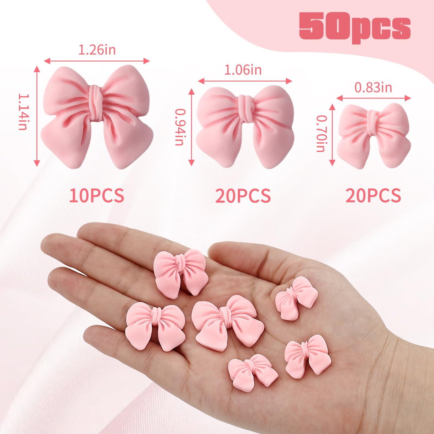 50 Pcs Pink Bow Cupcake Toppers, Bowknot Cake Dessert Picks, Birthday Decorations Drink Topper Bridal Engagement Wedding Baby Shower Princess Cupcake