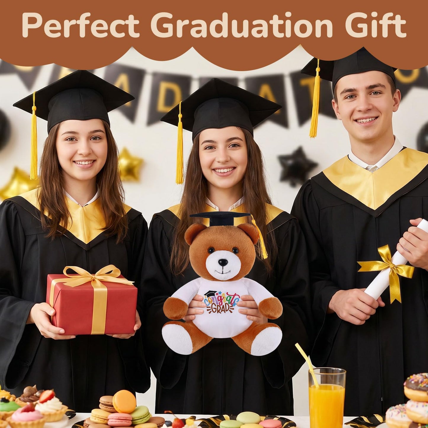 ZJoey Blank Bear with Graduation Cap Toys Autograph Stuffed Teddy Bear Class of 2026 Graduated Plush Stuffed Teddy Animal for Graduation Day Gift(Grad