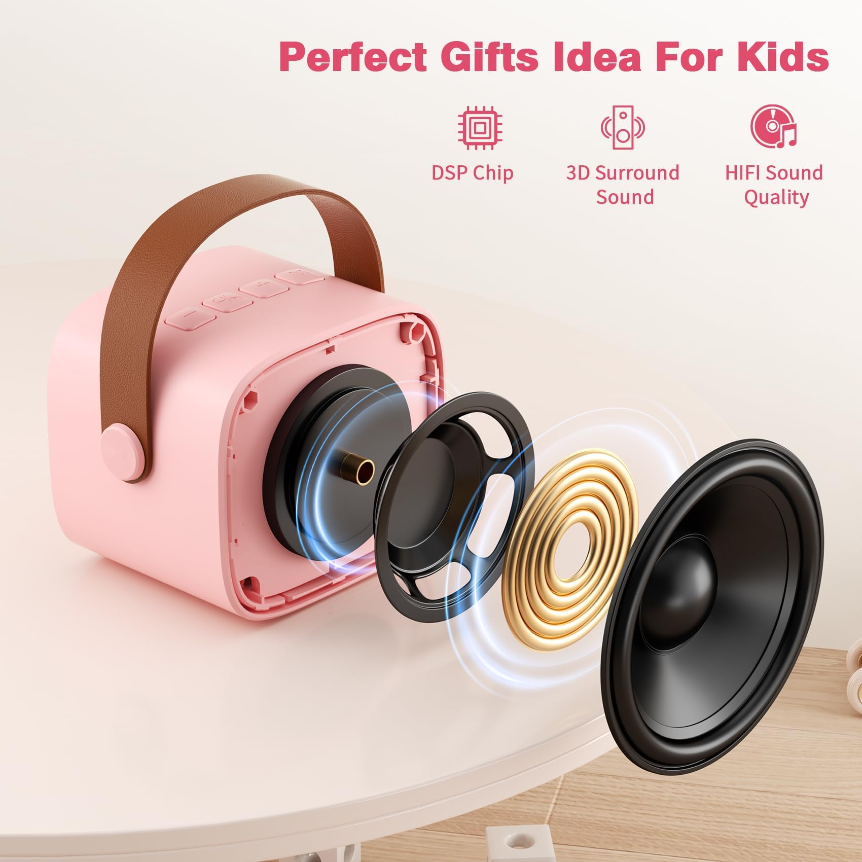 Mini Karaoke Machine with 2 Wireless Microphones, 2026 TOP Kids Portable Bluetooth Karaoke Machine for 3, 4, 5, 6, 7, 8, 9,10,11,12+Year Old