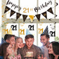 21st Birthday Decoration Kit - Happy 21st Banner Bunting Swirls Streamers, Triangle Flag Banner for Party Decorations - Black and Gold