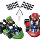 DecoSet® Mario Kart™ Cake Topper, 3 Piece Cake Decoration with Race Kart Toppers & Checkered Flag Decoration, Collectible Character Karts for Hours