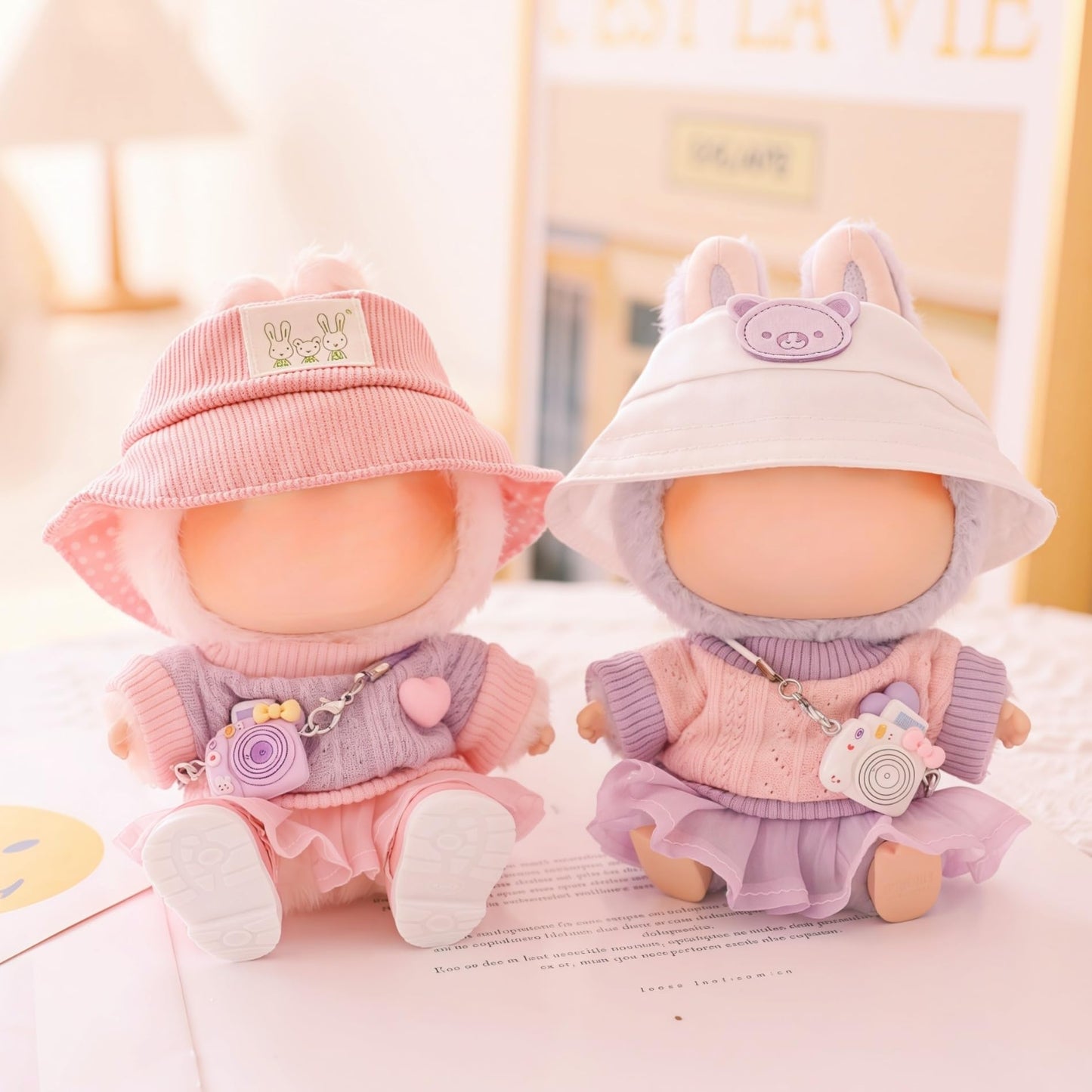17cm Doll Clothes Set (No Doll), 5 Pieces Skirt Outfit Set for 6.7inch Dolls Dress Suit, Fashion Kawaii Dress Up Hat Overskirt Shoes Accessories