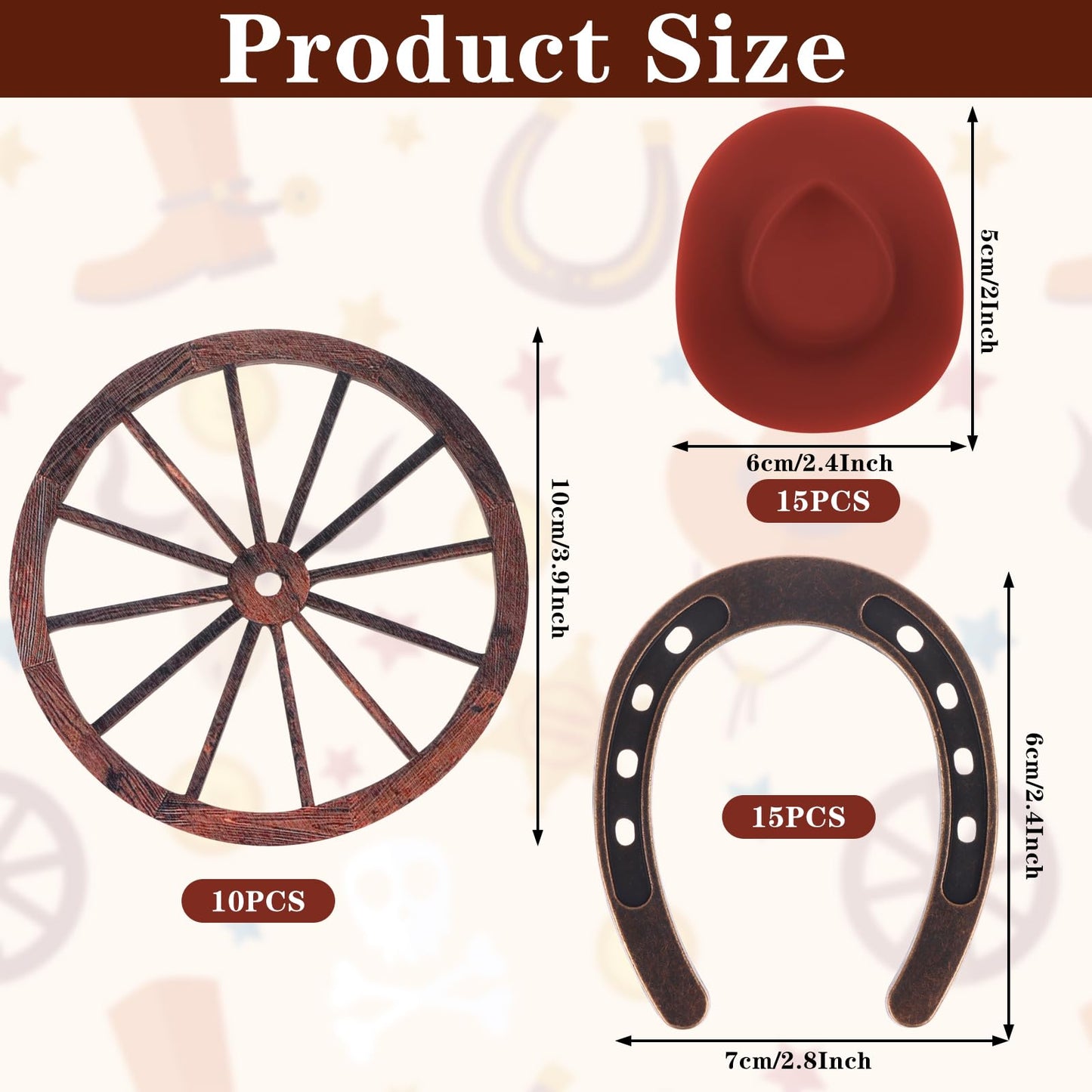 FIONUPI 40 PCS Western Themed Party Decorations Mini Horseshoes Cowboy Hats Wagon Wheels Retro Table Centerpieces for Cowboy Cowgirls Wedding Birthday