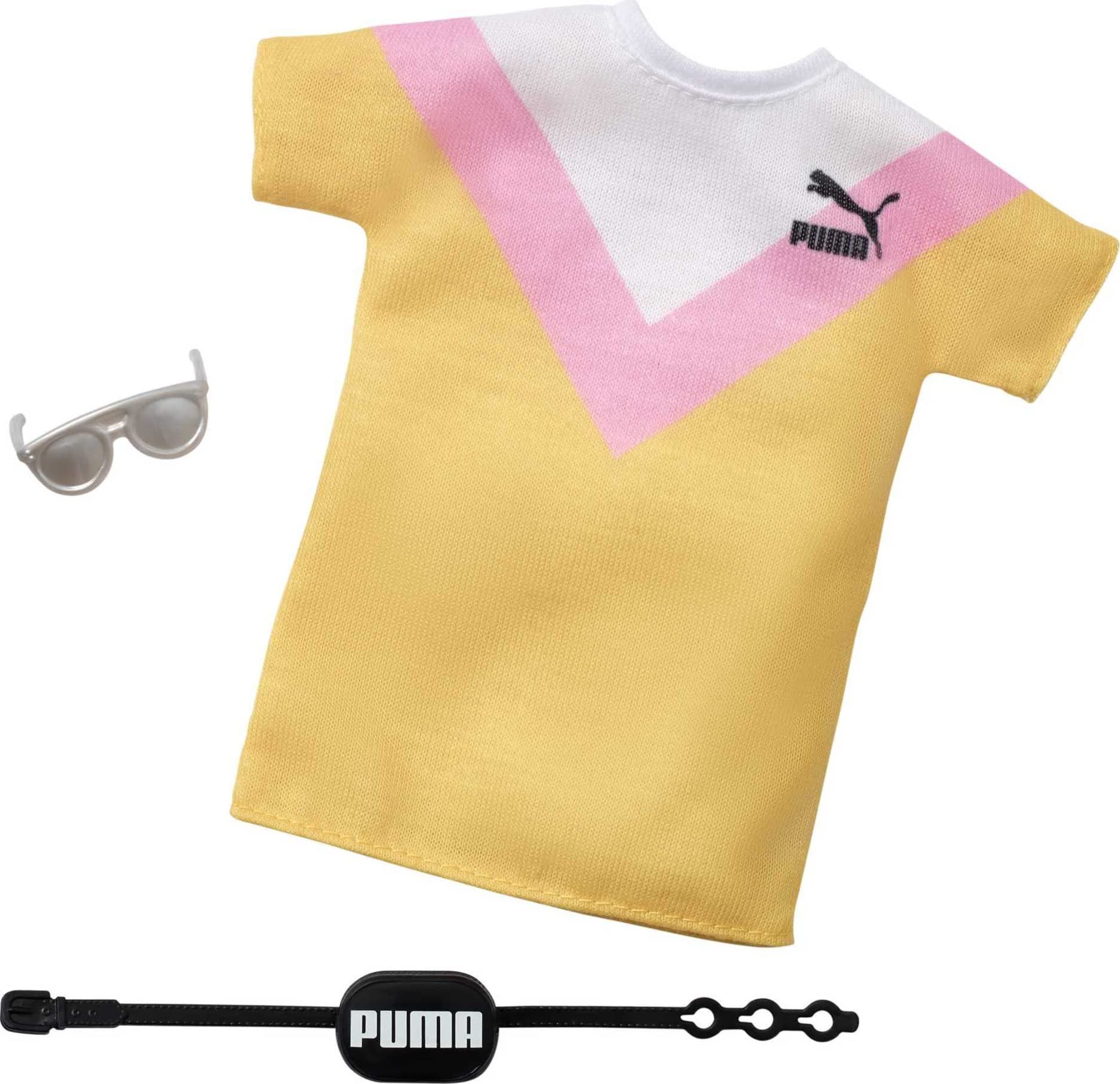 Barbie Fashion Pack of Puma Branded Doll Clothes & Accessories, Collectible Set Includes Striped T-Shirt Dress, Fanny Pack & Sunglasses