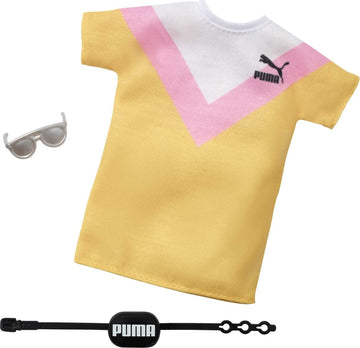 Barbie Fashion Pack of Puma Branded Doll Clothes & Accessories, Collectible Set Includes Striped T-Shirt Dress, Fanny Pack & Sunglasses