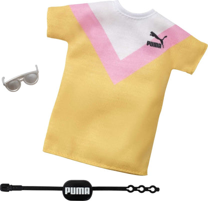 Barbie Fashion Pack of Puma Branded Doll Clothes & Accessories, Collectible Set Includes Striped T-Shirt Dress, Fanny Pack & Sunglasses