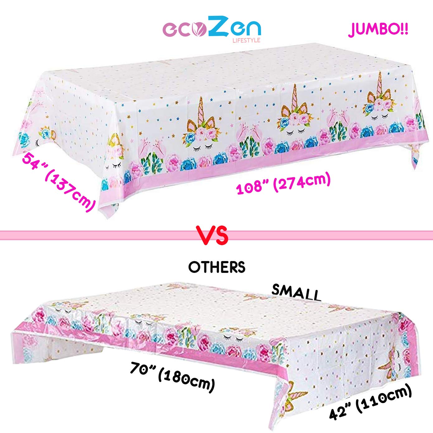 Lifestyle Extra-Large 2 Pack Unicorn Tablecloth - 108"x54" Disposable Table Cover for Birthday Party, Baby Shower & Girl Decoration - Birthday