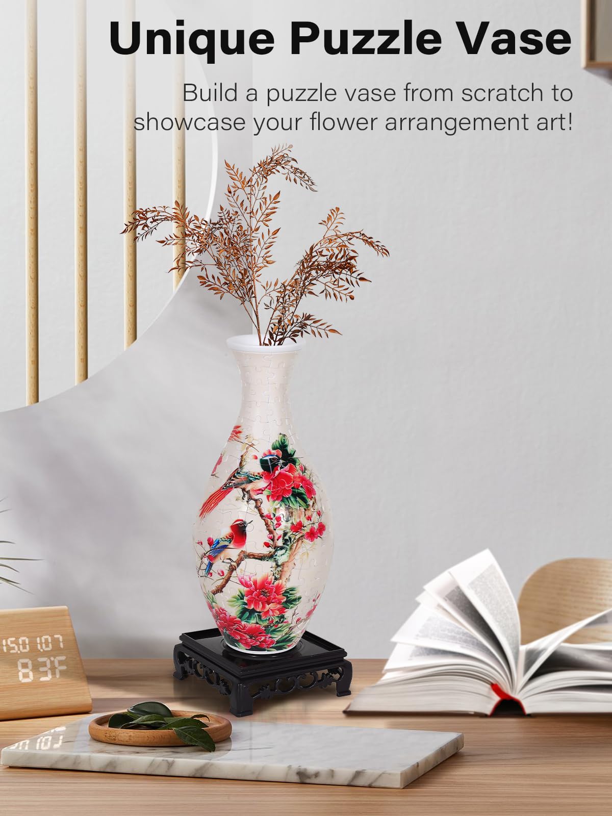3D Puzzle Vase, 160 Pieces No Glue Required UV Printing Puzzle Vase