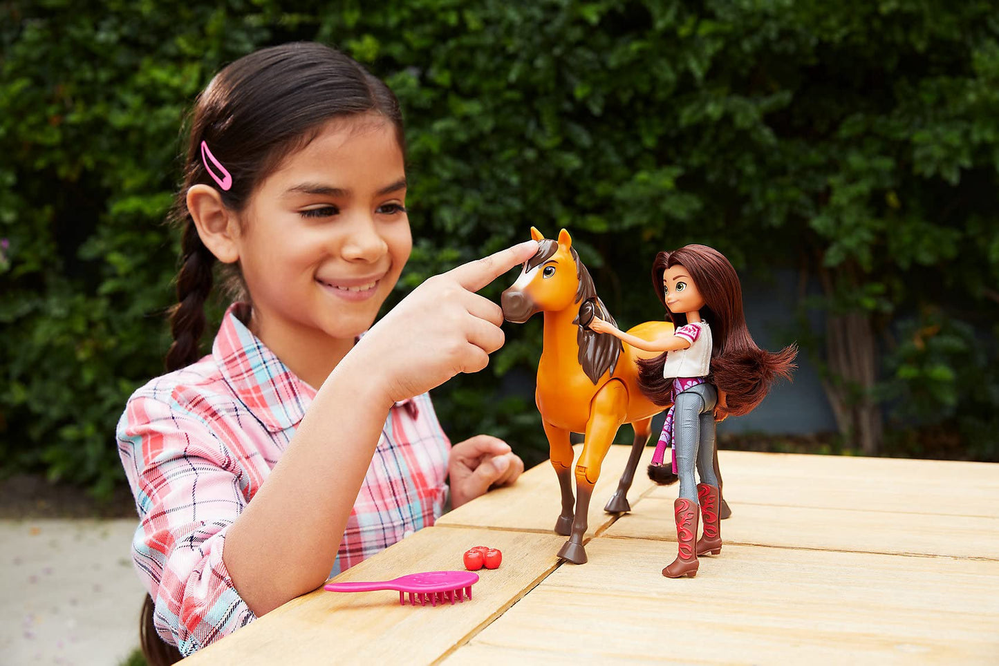 Mattel Spirit Untamed Lucky Doll & Spirit Horse Figure, Ride Together Playset & 2 Accessories, Doll "Jumps" & "Rides" on Walking Horse