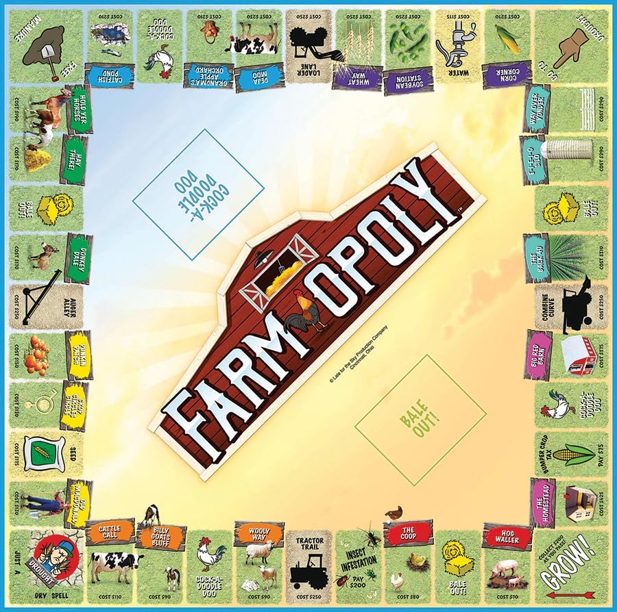 Farm-Opoly Board Game - A Down-on-The-Farm Property Trading Game! - for 2 to 6 Players Ages 8 and up
