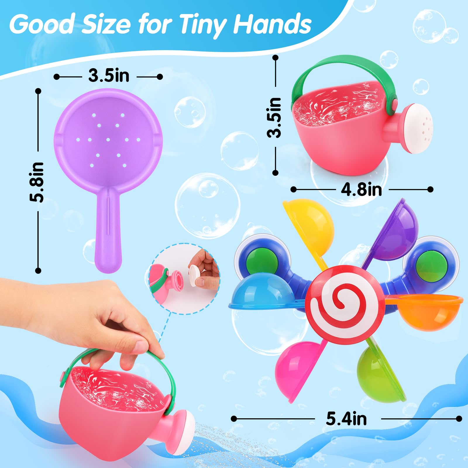 Oukitoymer Baby Bath Toy, Kids Watering Can Bathing Spoons Windmill Water Toys Set of 3, Fun Interactive Water Bathtub Toy, Beach Shower Swimming Pool