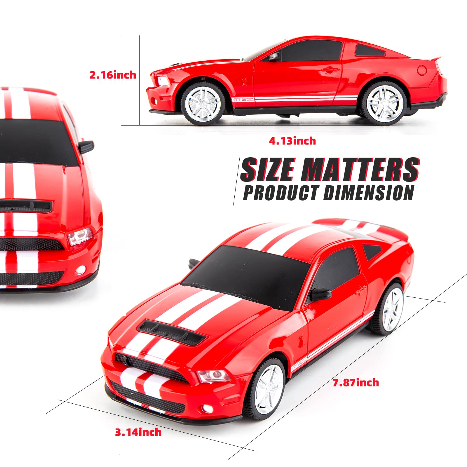 BDTCTK Remote Control 1/24 Ford Mustang Shelby GT500 RC Model Car, Toys for 6+ Kids and Adults Red