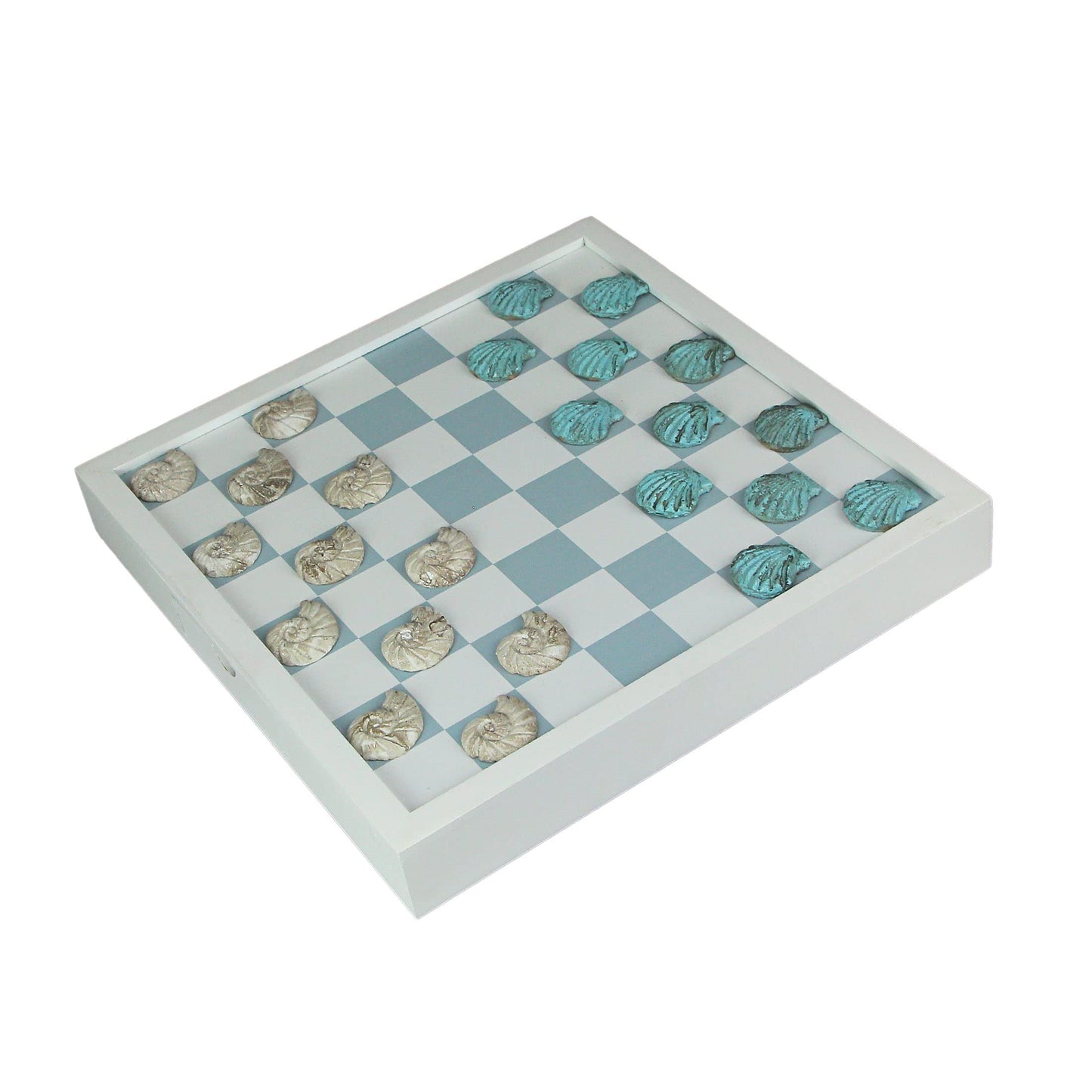 Coastal Themed Seashell Checkers Set with Game Board 13 Inches