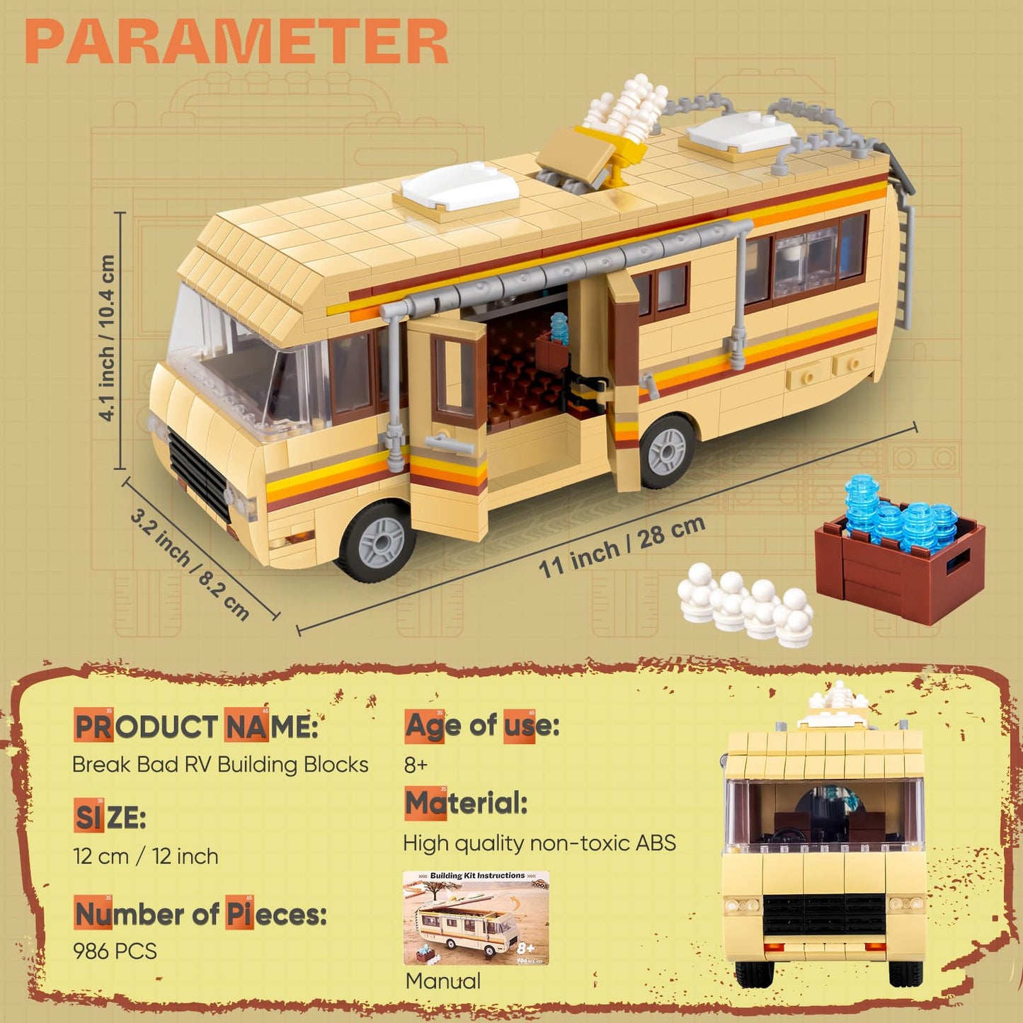 Lixboxy Camper for Break Bad Rv Building Set, Creative Camper Van Building Blocks Merchandise, DIY Technic Building Set Toy, Building Bricks Kit
