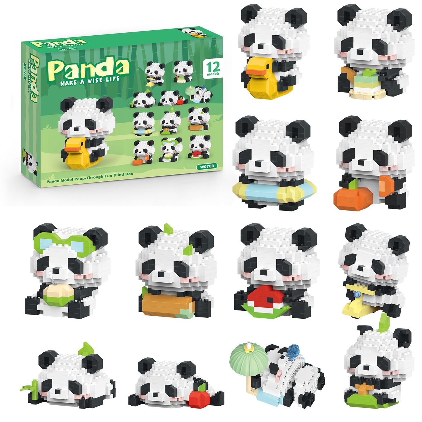 APENGBAOL Animals Building Block Sets,Micro Mini Animals Party Favors for Kids, Birthday Gift for Boy Girl,12 Pack Pandas