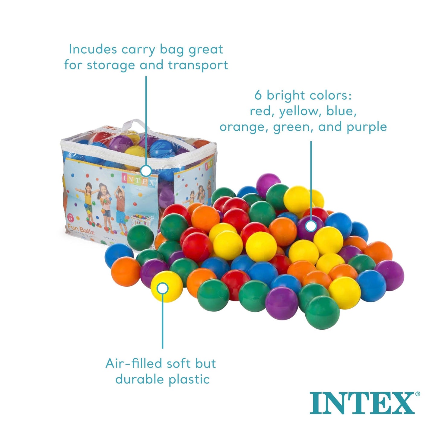 Intex Inflatable Jump-O-Lene Indoor Outdoor Bounce House Toddler Ball Bit Castle Play Set with 100 Small Plastic Balls for Kids 3 to 6, Multi-Collor