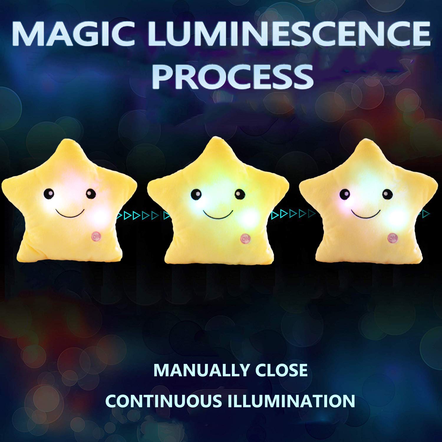 sofipal Creative Twinkle Star Shaped Plush Pillow, LED Night Light Glowing Cushions Plush Stuffed Toys Gifts for Kids, Decoration (Yellow)