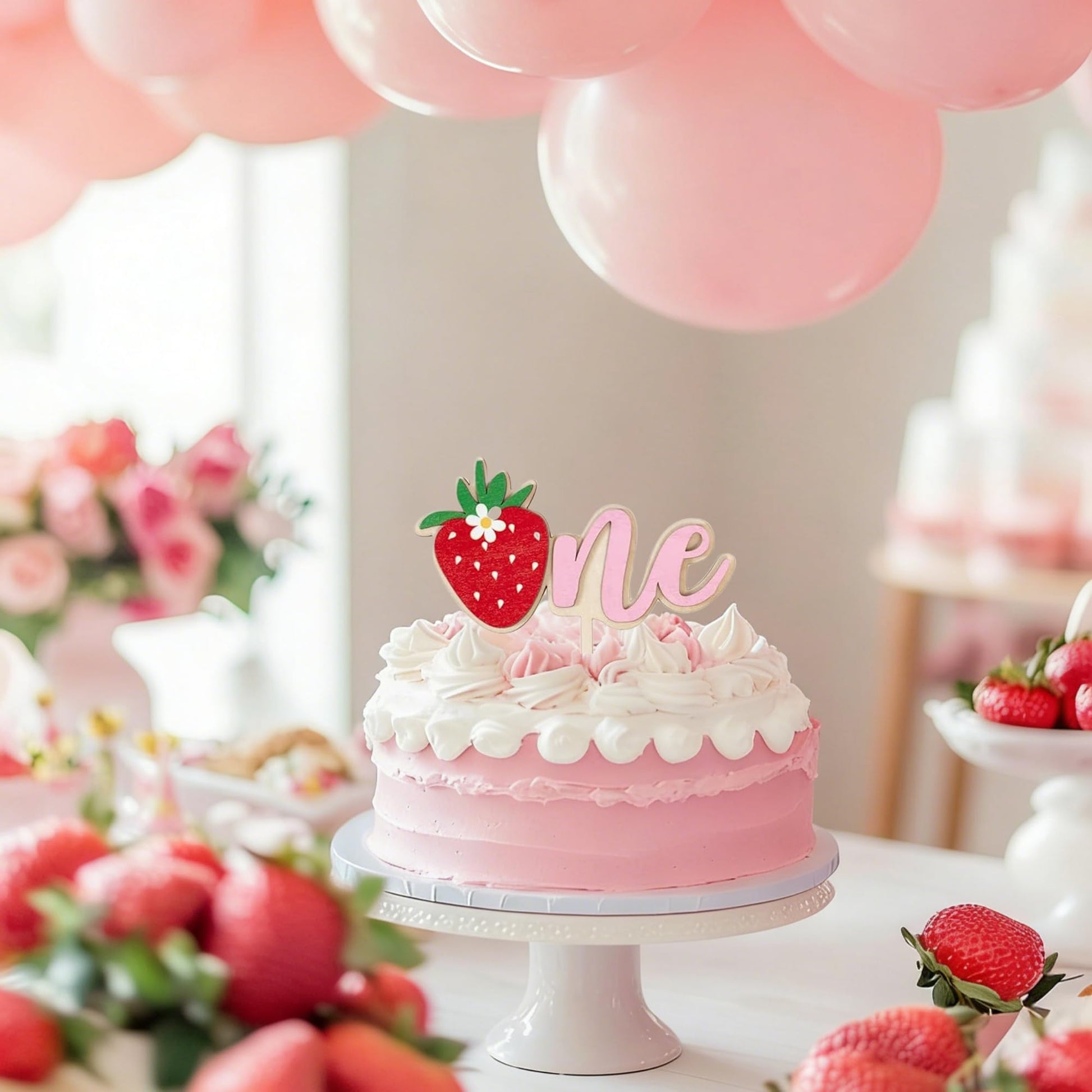 Strawberry One Wooden Cake Topper