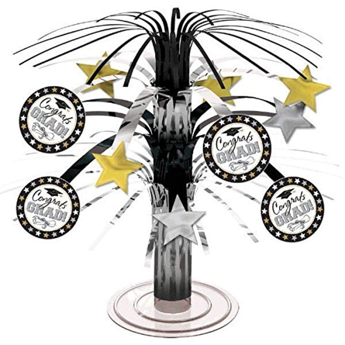 amscan Grad Mini Cascade Centerpiece | Party Decor | 1 Ct. Black/White/Silver, 7.5"