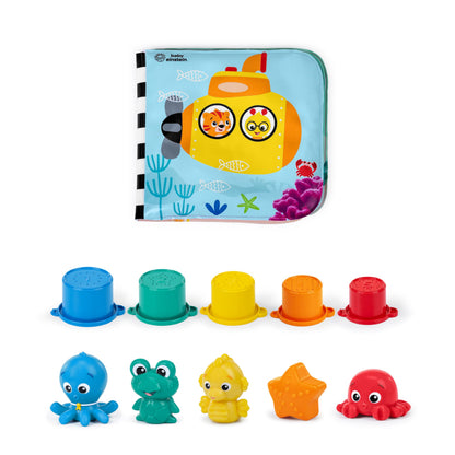 Baby Einstein Ocean Explorers Opus Bath Pals 11-Piece Gift Set, Waterproof Bath Book, Bath Cups, Animal Shape Bath Toys for Baby and Toddler, Ages 3