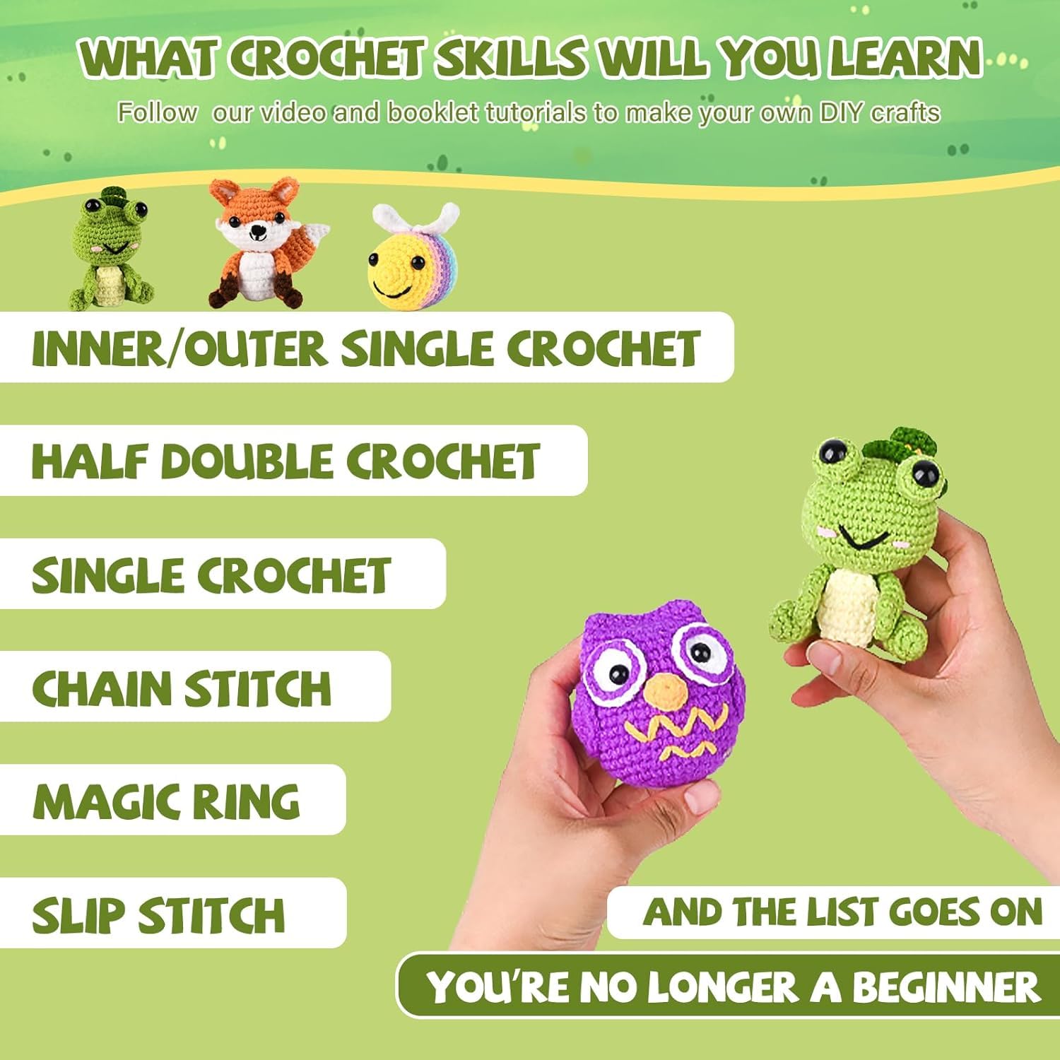 JackCao 6 Pack Crochet Kit for Beginners, 2026 DIY Craft for Adults, Crochet Animal Plush Kit with Step-by-Step Video Guides Tutorials Birthday Gift