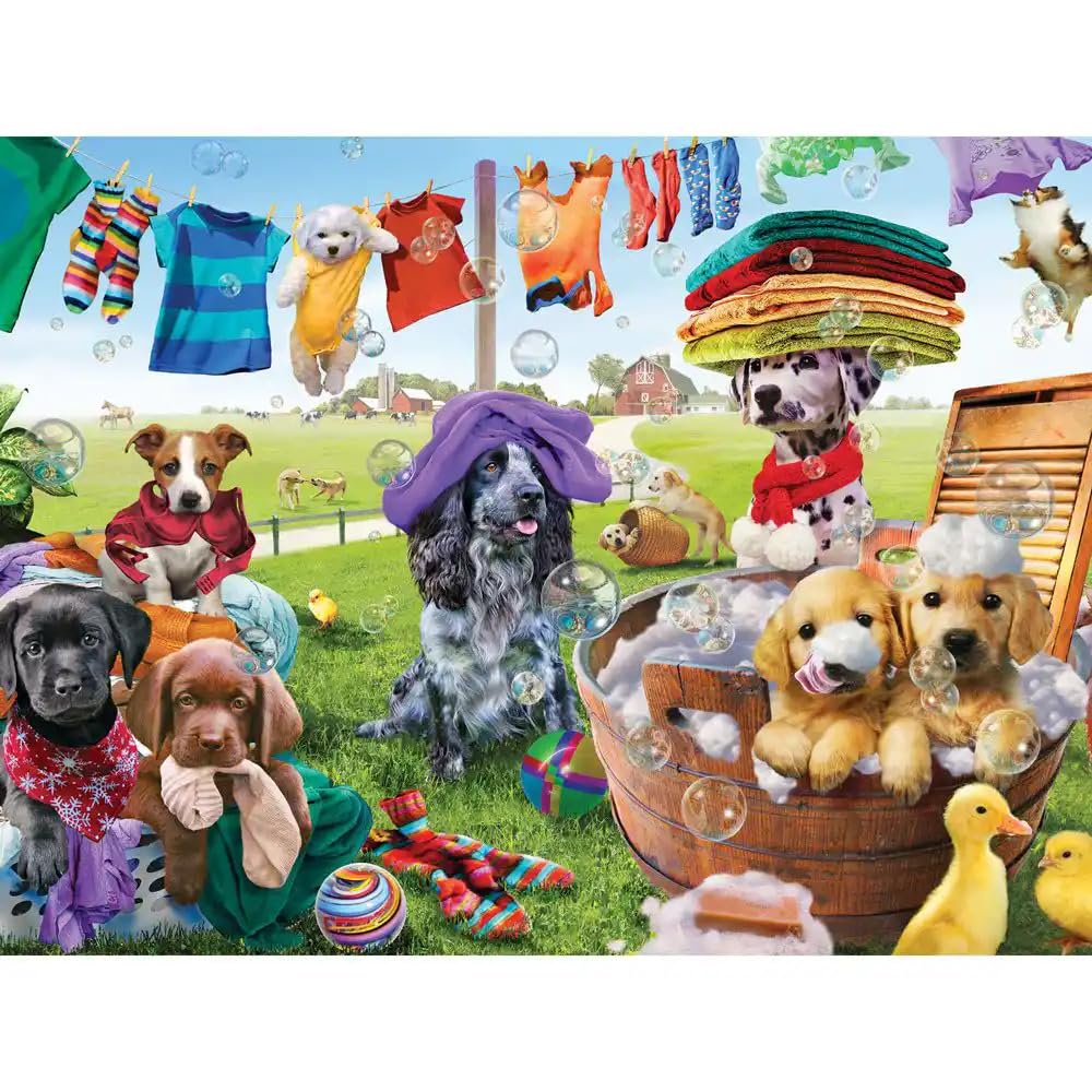 Bits and Pieces - Large Piece Jigsaw Puzzle for Adults - ‘Puppies Playing’ by Artist Adrian Chesterman (500 Piece Puzzle)