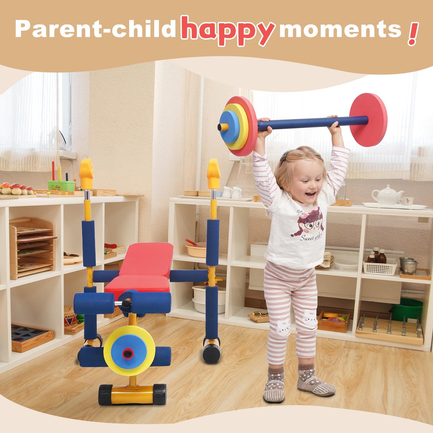 Kids Workout Equipment Kids Weight Bench Set Exercise Equipment Indoor Play Gym Toddler Workout Weight Set - Baby Weights Toys for Age 3 and Up by