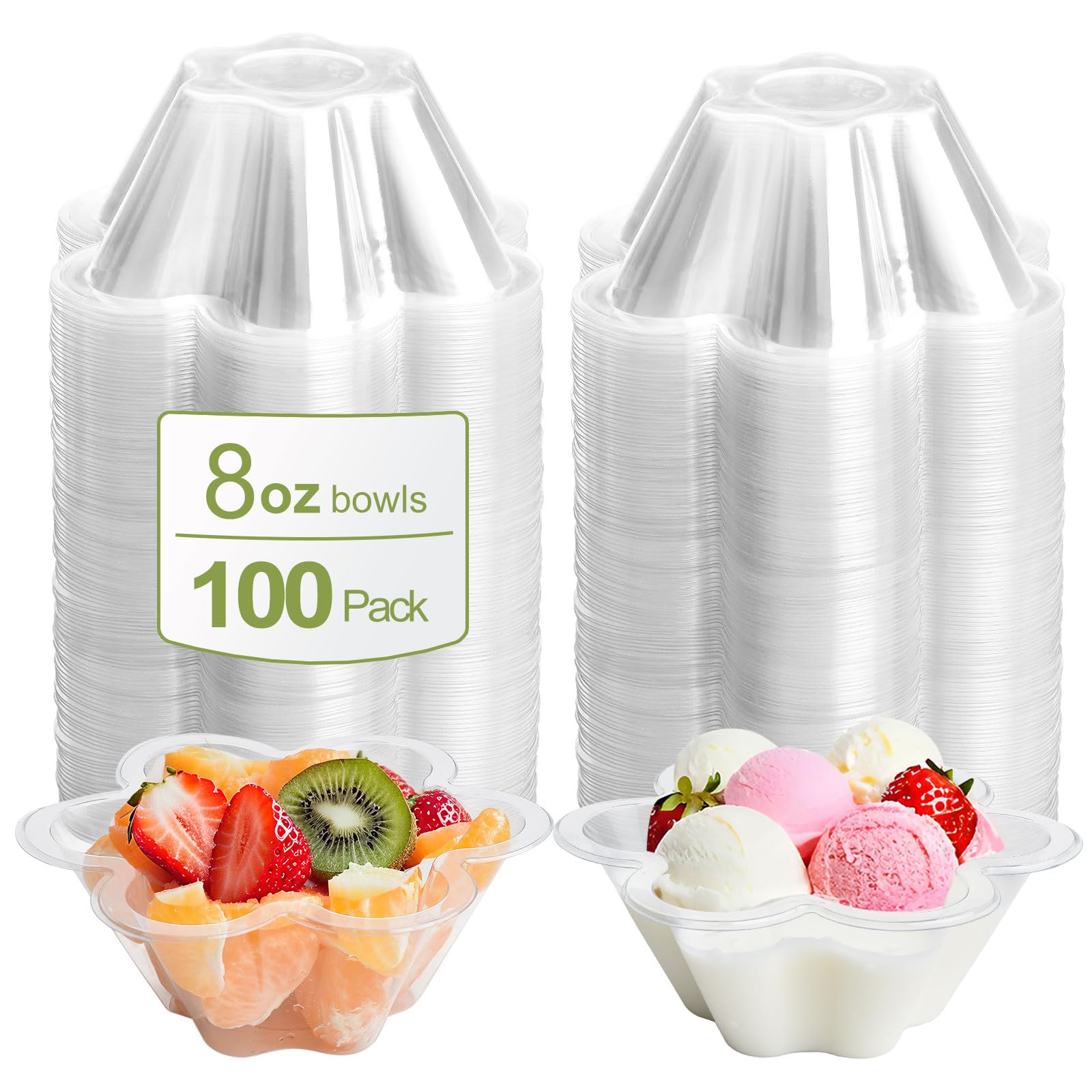 KUCKOW Clear Bowls, 100 PCS Ice Cream Bowls, Small Clear Appetizer Serving Bowls for Dessert Cake Snack Sundae Salad Candy, Party Favor Wedding