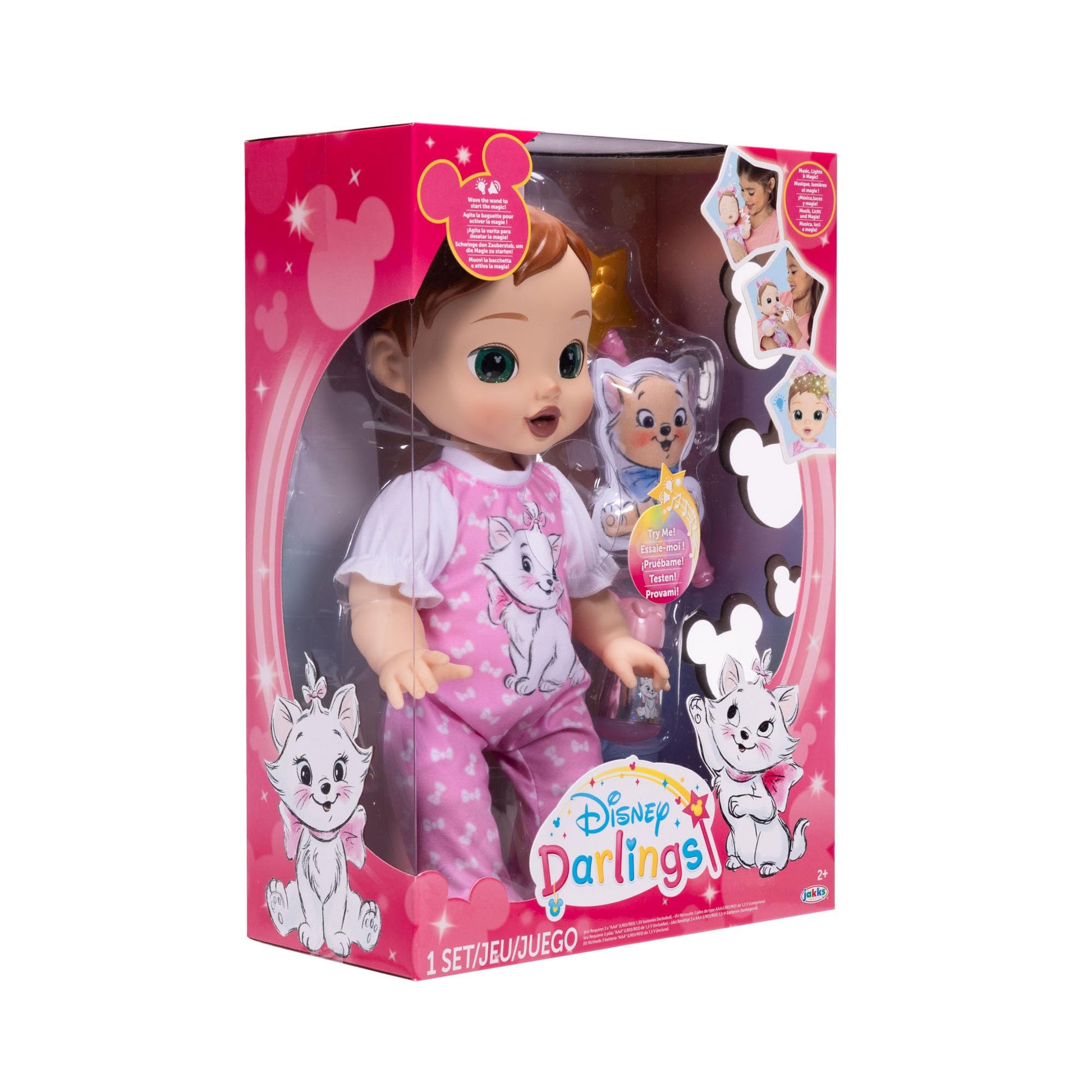 Disney Darlings 13-Inch Interactive Baby Doll - Magical Lights, Sounds, Music & Wand - Marie-Inspired Nurturing Doll with Accessories - Multiple Skin