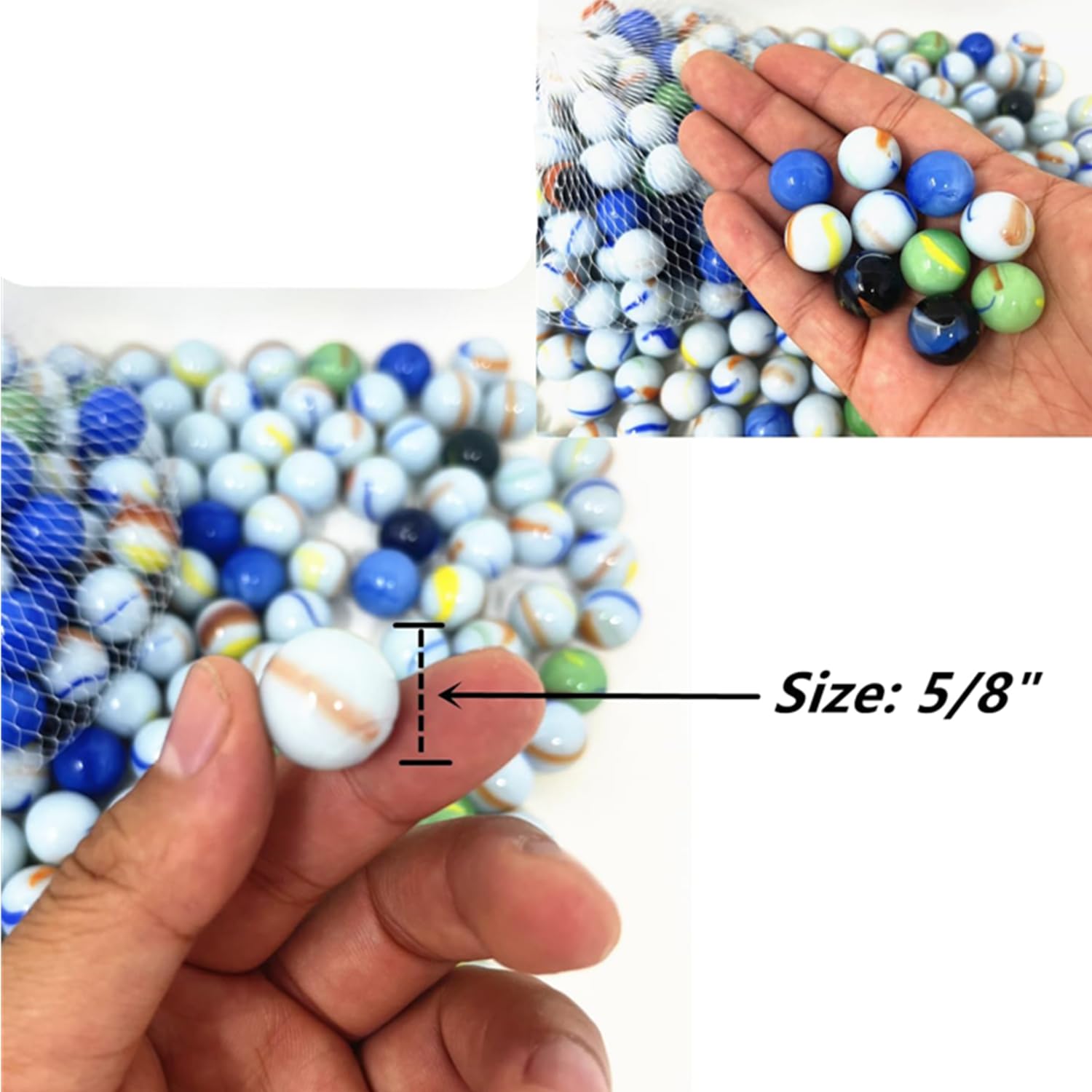 TSY TOOL 2500 Count Bulk Beautiful Premium Player Glass Marble, 5/8" in Bulk, Shooters Sling Shot Ammo for Children Wholesale Lot (25 Bags)