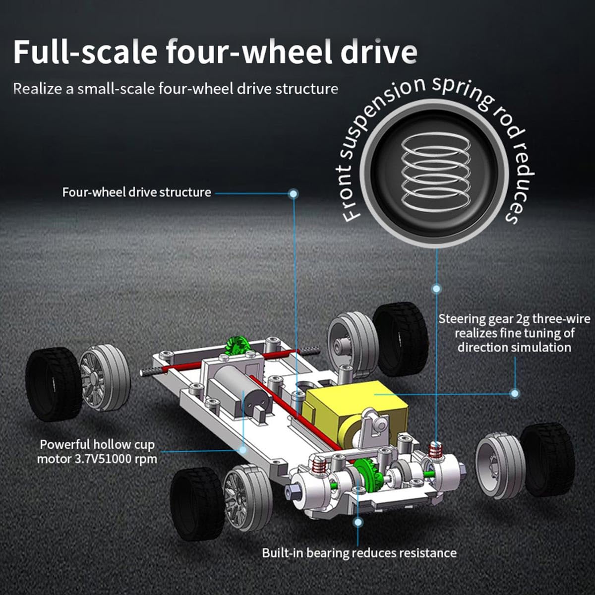 Aetheria 1/43 RC Drift Racing Car, 4WD Fully Proportional Mini Electric Race Vehicle with LED Lights Remote Control High Speed Car for Adult Outdoor
