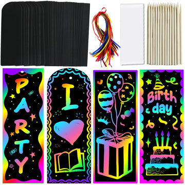 ZMLM Scratch Paper Art Bookmarks Kids: 36 Set Magic Rainbow DIY Art Craft Paper Bookmark Gift Tag Party Favor Goodie Bags Stuffers Pack Activity Bulk