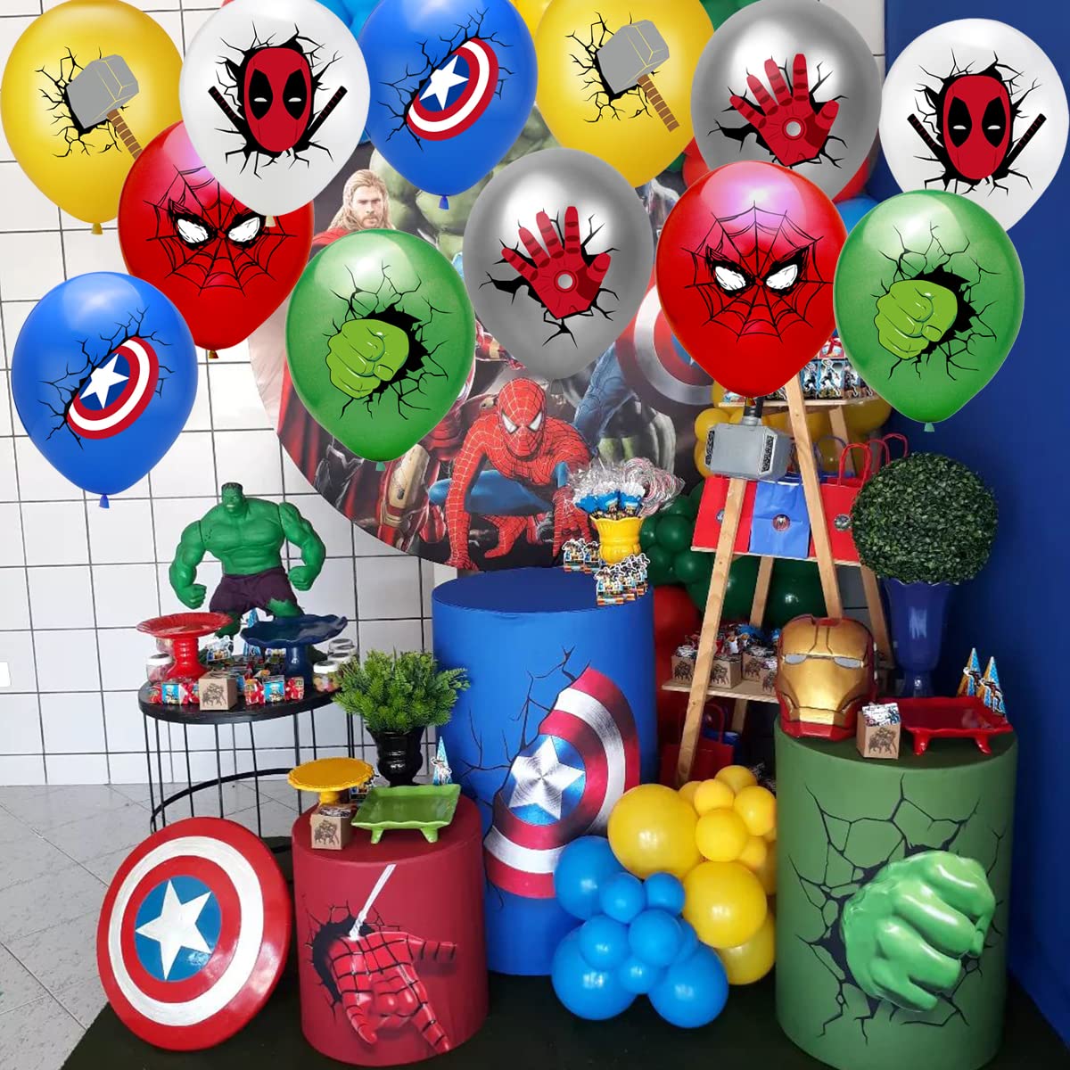 RBJHDRHD 36Pcs Balloons for Super Heroes Birthday Party Supplies, Includes 6 Styles Printed Ideal for Super Cartoon Heroes Party Decorations Favors