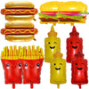 10Pcs BBQ Party Balloons,Food Themed Foil Balloons Hot Dog Hamburger Ketchup French fries Mustard Bottle for Picnic Snacks Baby Shower Birthday Party