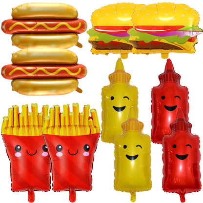 10Pcs BBQ Party Balloons,Food Themed Foil Balloons Hot Dog Hamburger Ketchup French fries Mustard Bottle for Picnic Snacks Baby Shower Birthday Party