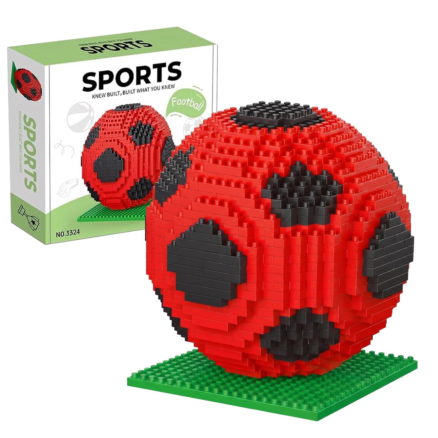 BOBPPOP 800-Piece Red and Black Football Jigsaw Set, Micro Soccer Building Blocks with Green Turf Base, Football Puzzle for Collectors, Football Gift