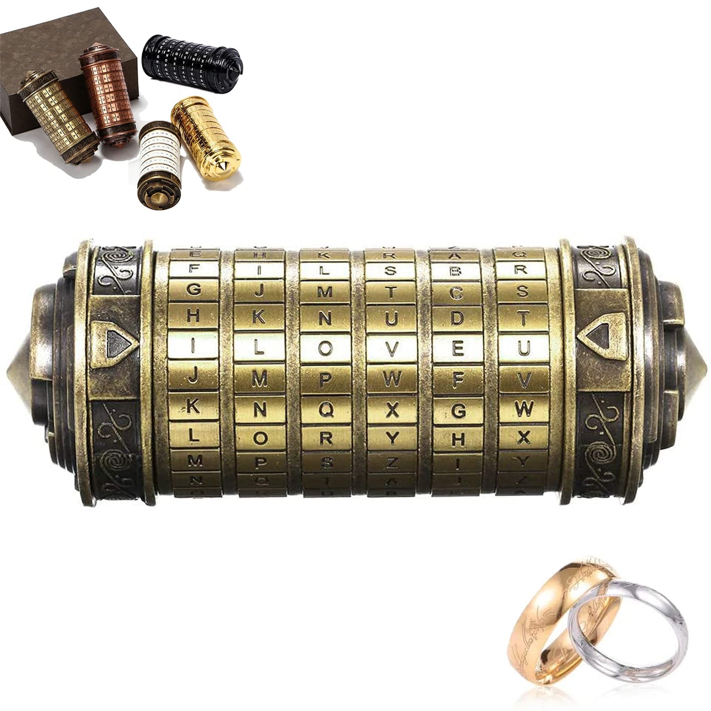 Cryptex Da Vinci Code Mini Bronze Lock Puzzle Valentines Day Gifts for him her Men Women dad Boys Christmas Cool Romantic Birthday for Her Gifts Box