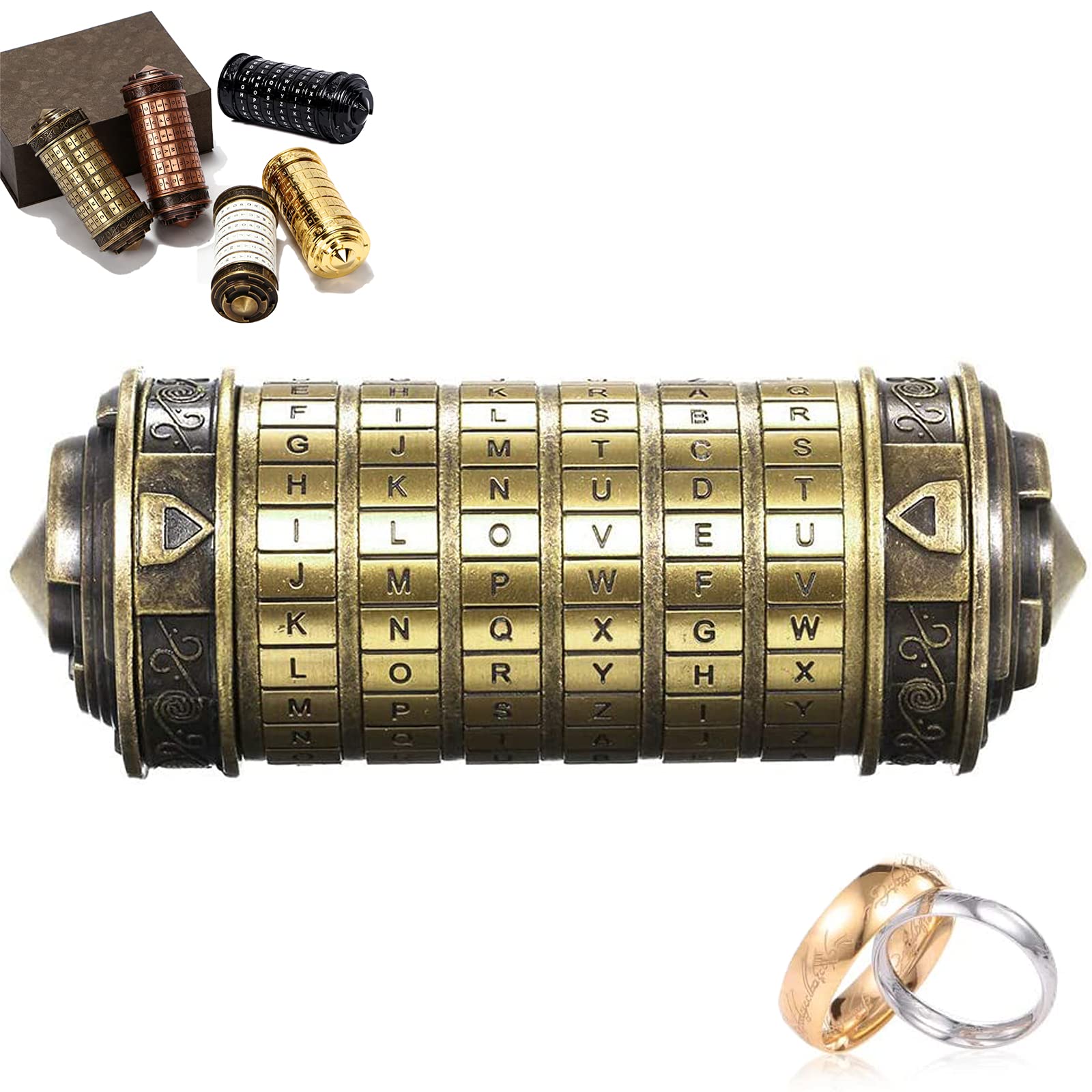 Cryptex Da Vinci Code Mini Bronze Lock Puzzle Valentines Day Gifts for him her Men Women dad Boys Christmas Cool Romantic Birthday for Her Gifts Box