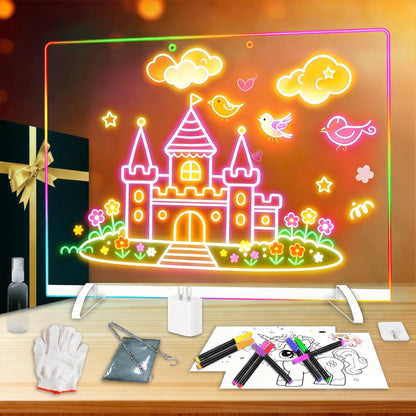 Portable Led Drawing Board for Kids, 16" Doodle Glow LED Note Board with 10 Colors Light & 6 Modes, Light Up Acrylic Dry Erase Magic Board, Doodling