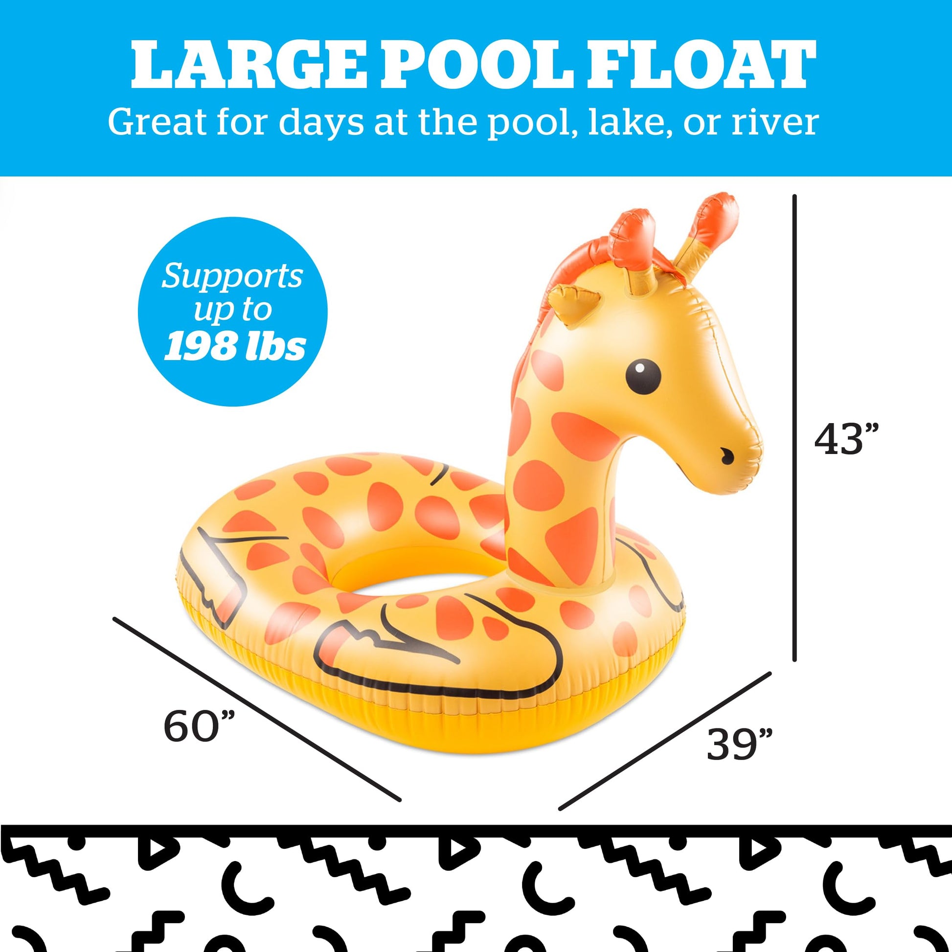 BigMouth Giant Animal Pool Float, Inflatable Floatie Tube, Blow Up Swim Ring, Outdoor Summer Pool Party Water Toy - Giraffe
