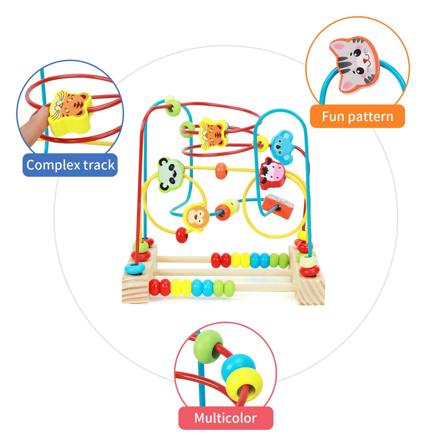 QZMTOY Bead Maze Toy for Toddlers Wooden Bead Toys Colorful Roller Coaster Preschool Educational Toys for Kids Classic Birthdday Gift for Toddlers
