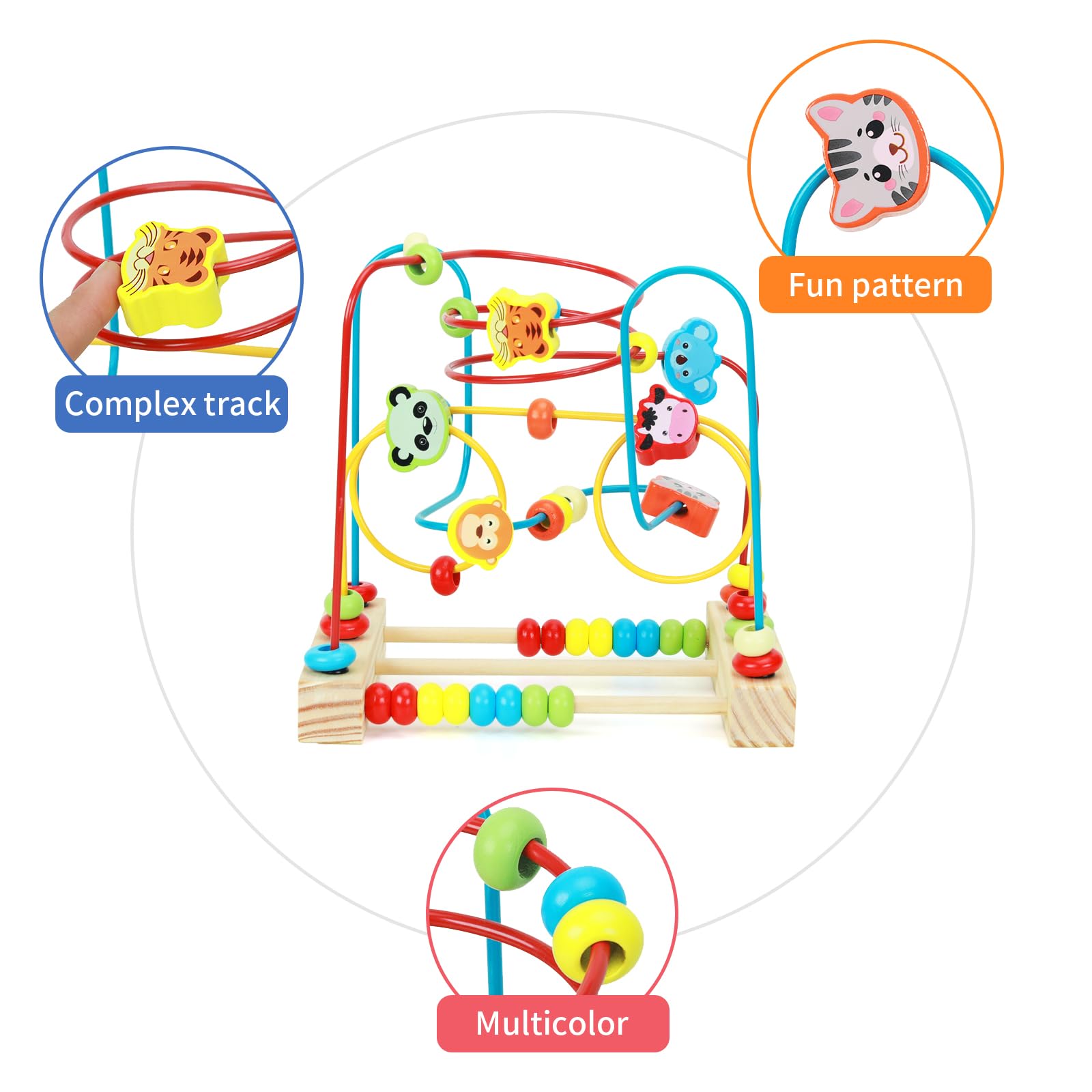 QZMTOY Bead Maze Toy for Toddlers Wooden Bead Toys Colorful Roller Coaster Preschool Educational Toys for Kids Classic Birthdday Gift for Toddlers