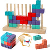 Wooden Block Puzzle, Montessori Toys Stacking Game, Preschool Educational Brain Teaser Puzzles for Toddlers and Kids Ages 3-5, Gift for Girls and Boys