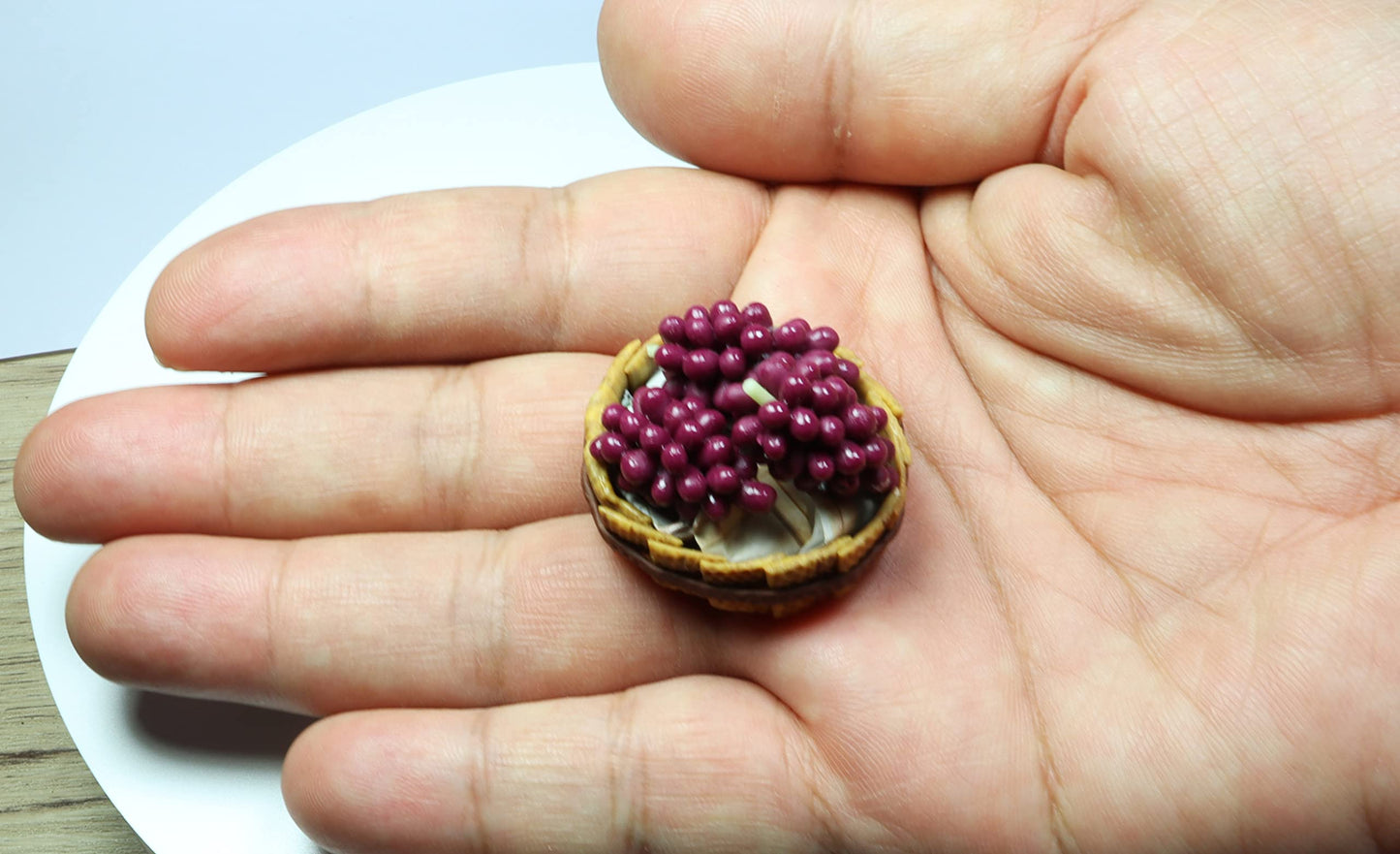 Realistic Guava, Banana and Purple Grapes Fruit Basket Figurine, Miniature Dollhouse Accessory, Perfect DIY Dollhouse Kitchen
