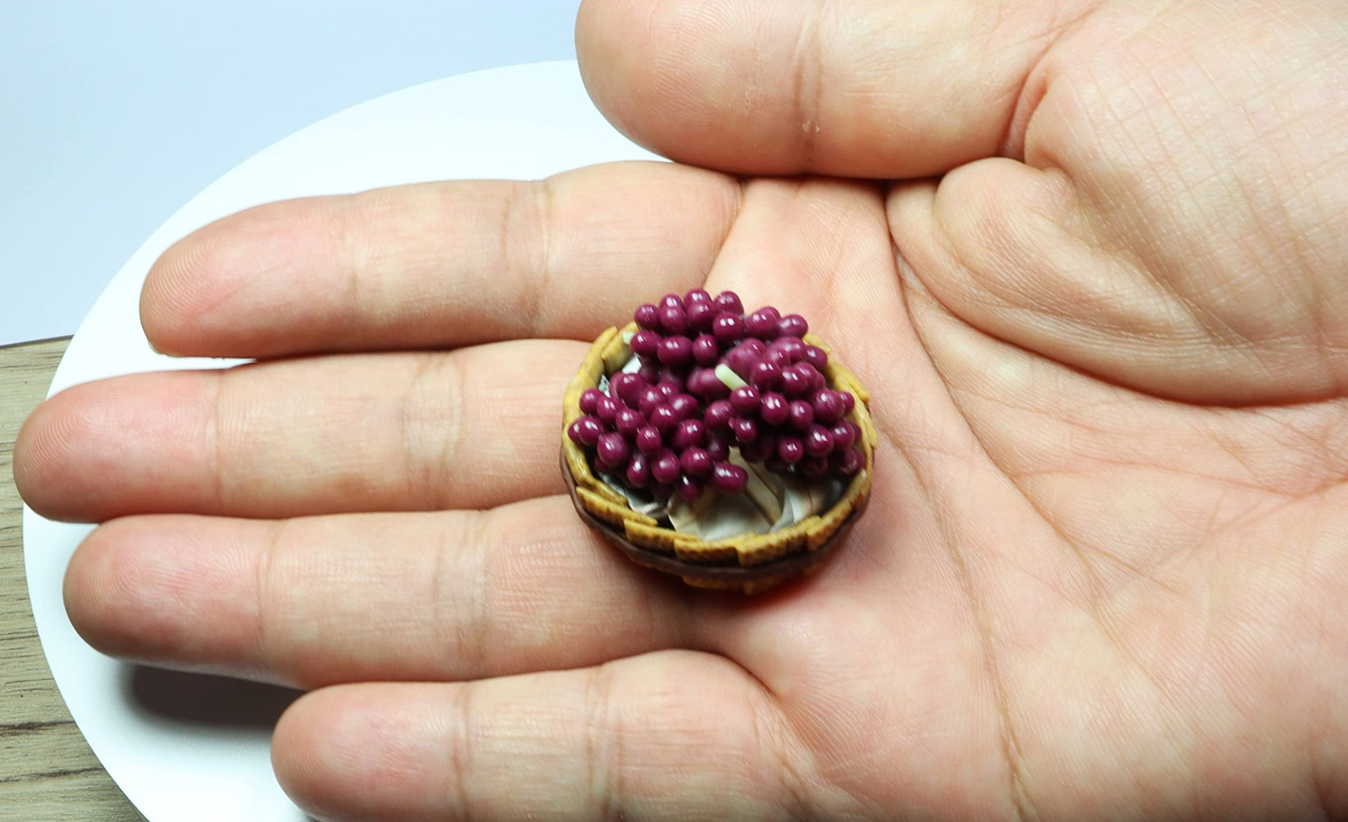 Realistic Guava, Banana and Purple Grapes Fruit Basket Figurine, Miniature Dollhouse Accessory, Perfect DIY Dollhouse Kitchen