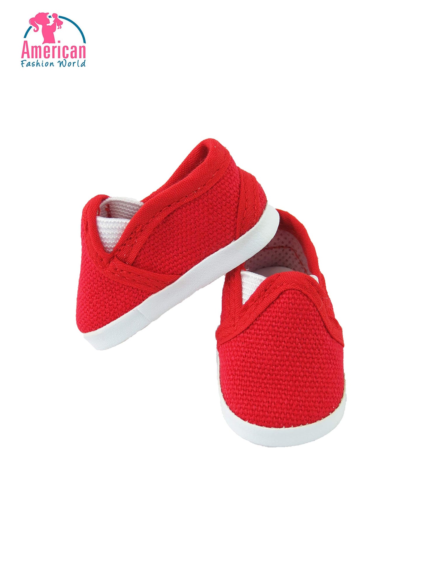American Fashion World 3 Pack of Canvas Slip-On Shoes: Red, Navy and White | Fits 14" Wellie Wisher Dolls | 14'' Inch Doll Accessories