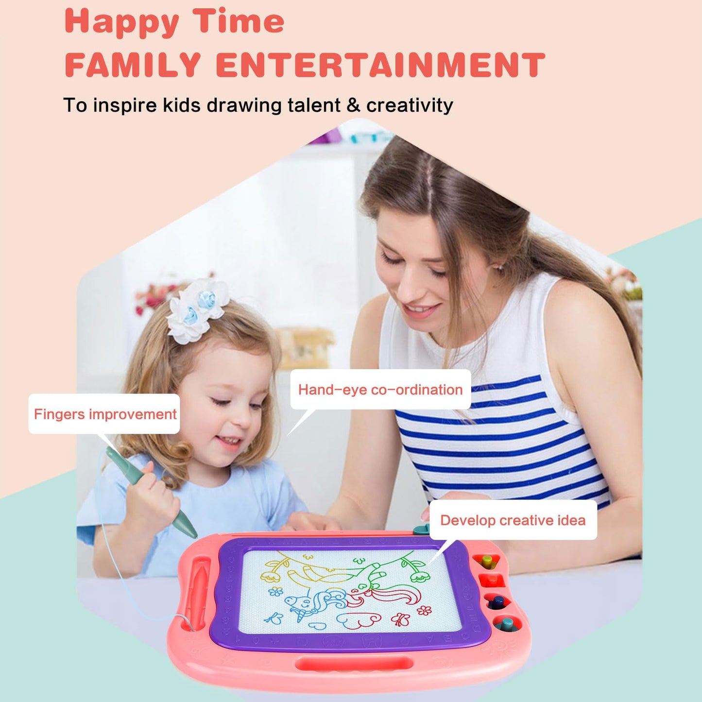 Wellchild Magnetic Drawing Board,Toddler Toys for Girls Boys 3 Year Old Gifts, Magnetic Doodle Board for Kids, Large Etch Magnet Sketch Doodle Pad